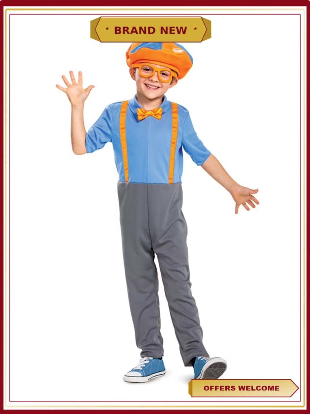 Blippi Toddler Halloween Costume Size 2T Jumpsuit Hat Glasses